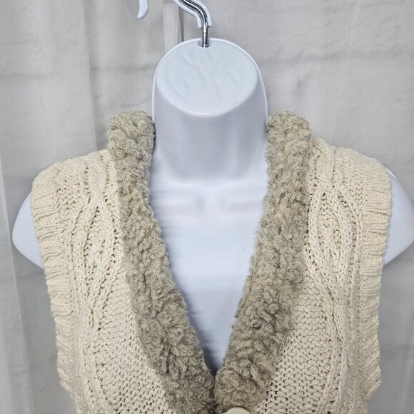Old Navy Vest Knit Cream Hooded Faux Fur Twee Boho L - Picture 2 of 10